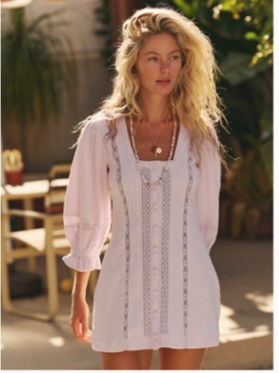 Free People Dresses & Skirts - Free People Pink Textured Square-Neck Button Front Dress